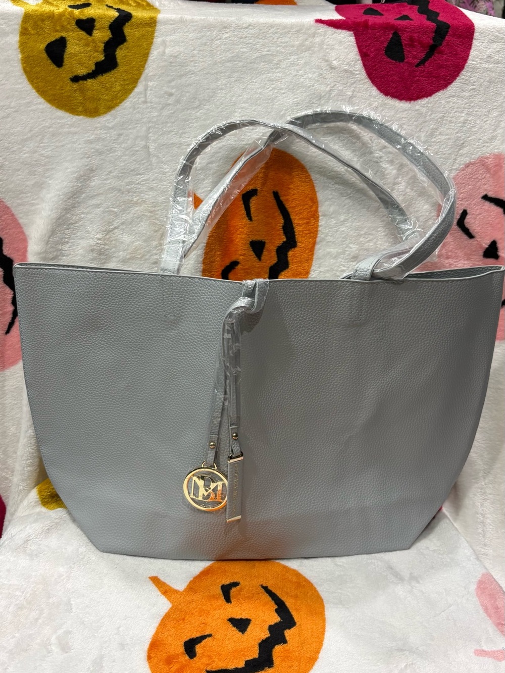 Badgley Mischka Inspired Light Gray Tote Bag with Gold Charm